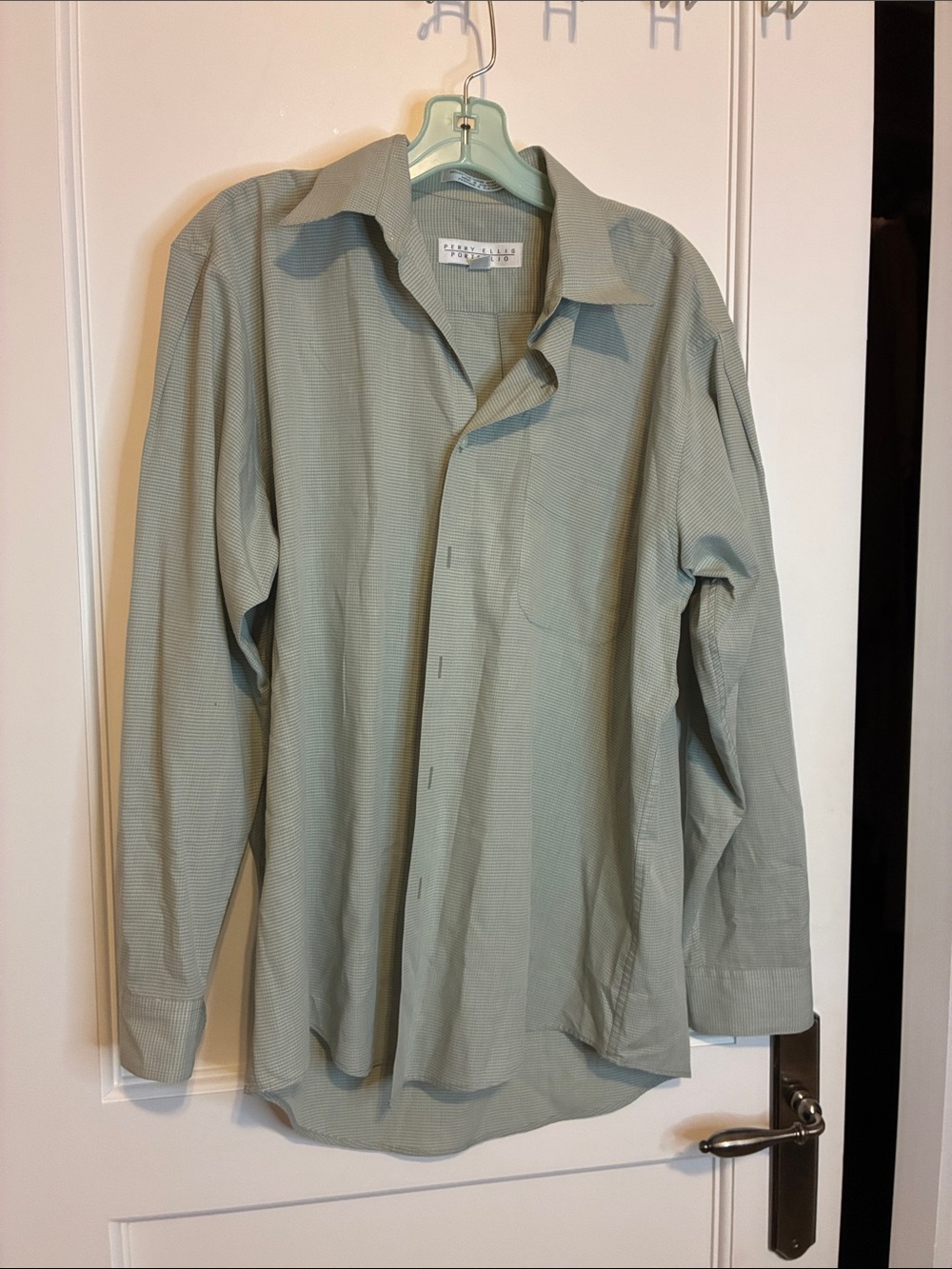 Perry Ellis Portfolio Light Sage Green Long-Sleeve Dress Shirt 👵MT